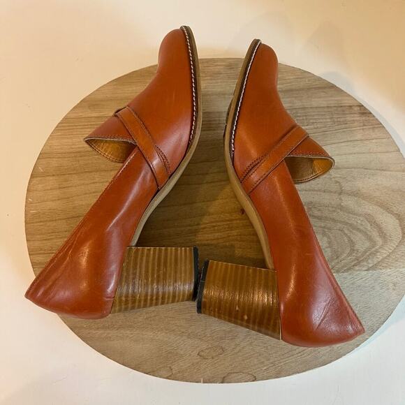 Vintage Dei Colli Made in Italy Tan Genuine Leather Buckle Stacked Heel Shoe 41 - Picture 3 of 15